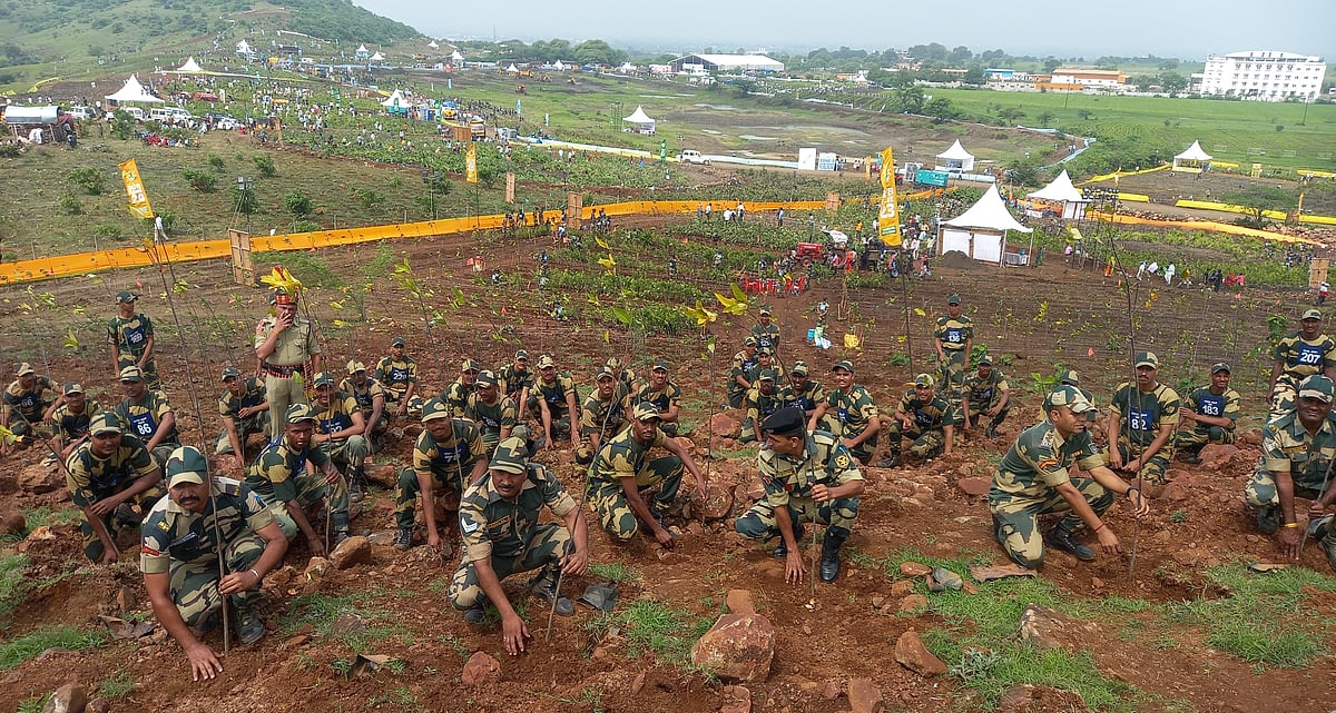 BSF soldiers plant trees at Reoti Range with a spirit of supporting ‘Ek Ped Maa Ke Naam’ campaign